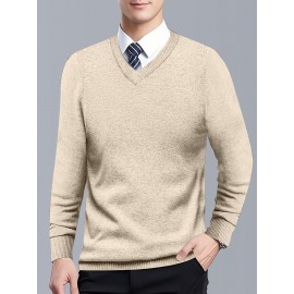 Men'S Plus Size V-Neck Sweater - Beige Casual Knit Sweater, Medium Stretch Fall/Winter Sweater for Everyday & Formal Outfits - Non-Bulky Layering Essential for Big & Tall Men, Winter Wardrobe, Classic Knitwear, Comfortable Fit, Versatile Top, Winter Clothing, Fall Fashion, Stylish Knitwear, Breathable Material, Knit Top, Big And Tall Men, PLUS SIZE, plus size clothes, Winter Outfits, Winter Clothing Collection, Plus Size Clothing | Casual Sweater | Stretchy Fabric