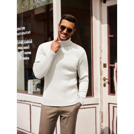 Plus Size Men'S Slim Fit Turtleneck Sweater Casual Warm Pullover Sweater Ribbed Sweater, Basic Style Top, Perfect for Fall/Winter Daily And Outdoor Wear