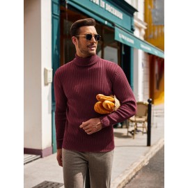 Plus Size Men'S Slim Fit Turtleneck Sweater Casual Warm Pullover Sweater Ribbed Sweater, Basic Style Top, Perfect for Fall/Winter Daily And Outdoor Wear
