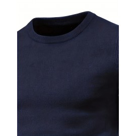 Men's Plus Size Geometric Pattern Crew Neck Sweater - Soft Stretch Pullover, All-Season Casual & Smart-Casual Long Sleeve Sweater, Regular Fit Machine Washable Top for Men, Versatile Streetwear & Formal Attire, PLUS SIZE