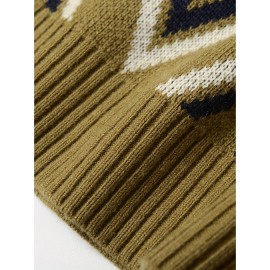 Men's Soft Beige/Brown/Argyle Sweater Vest - Slim Fit V-Neck Pullover, Knit Office & Formal Attire, Autumn/Winter Layering Piece for Business Casual or Casual Attire, Sophisticated Weave, Ribbed Texture, PLUS SIZE