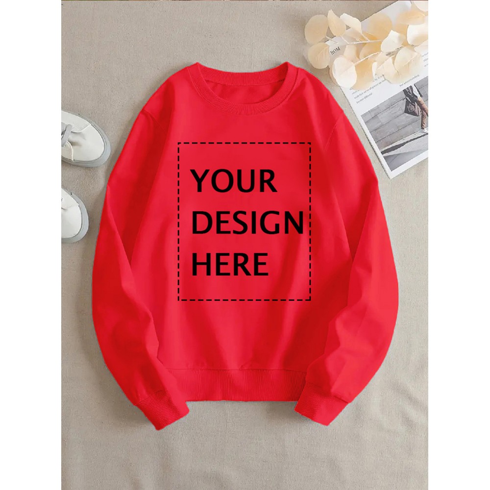 Men's Heavyweight Logo/Text Crew Neck Sweater - Personalized Bulk Orders, Pholyester Pullover for Team Uniforms, Promotions & Casual Wear, Loose Fit Winter Sweater with Logo Printing (Logo/Name/Message), PLUS SIZE