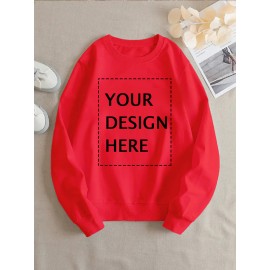 Men's Heavyweight Logo/Text Crew Neck Sweater - Personalized Bulk Orders, Pholyester Pullover for Team Uniforms, Promotions & Casual Wear, Loose Fit Winter Sweater with Logo Printing (Logo/Name/Message), PLUS SIZE