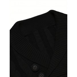 Men'S Shawl Collar Pullover Sweater Slim Fit Casual Button Cable Knit Sweaters, Plus Size