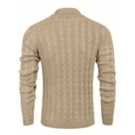Men'S Shawl Collar Pullover Sweater Slim Fit Casual Button Cable Knit Sweaters, Plus Size