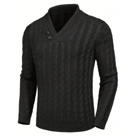 Men'S Shawl Collar Pullover Sweater Slim Fit Casual Button Cable Knit Sweaters, Plus Size