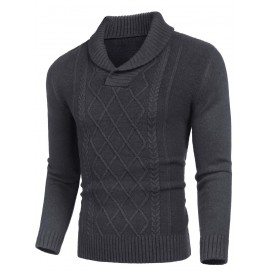 Men'S Shawl Collar Sweaters V-Neck Relaxed Fit Cable Pullovers, Plus Size