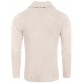Men'S Shawl Collar Sweaters V-Neck Relaxed Fit Cable Pullovers, Plus Size