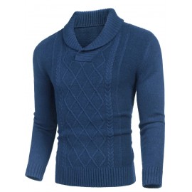 Men'S Shawl Collar Sweaters V-Neck Relaxed Fit Cable Pullovers, Plus Size