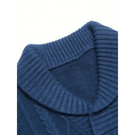 Men'S Shawl Collar Sweaters V-Neck Relaxed Fit Cable Pullovers, Plus Size