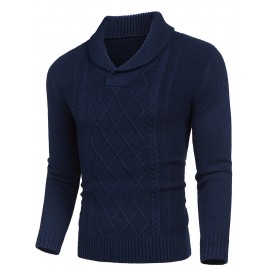 Men'S Shawl Collar Sweaters V-Neck Relaxed Fit Cable Pullovers, Plus Size