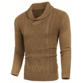 Men'S Shawl Collar Sweaters V-Neck Relaxed Fit Cable Pullovers, Plus Size
