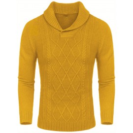 Men'S Shawl Collar Sweaters V-Neck Relaxed Fit Cable Pullovers, Plus Size