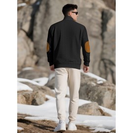 Men'S Jacquard Knit Sweatshirt for Autumn And Winter, Casual Outdoor Long Sleeve Pullover with Stand Collar, Plus Size