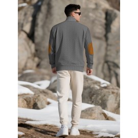 Men'S Jacquard Knit Sweatshirt for Autumn And Winter, Casual Outdoor Long Sleeve Pullover with Stand Collar, Plus Size