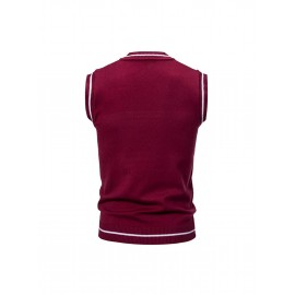 Men'S Heavyweight Sweater - Solid Burgundy Round Neck Pullover with Piping Trim, Regular Fit Winter Warmth, Casual & Formal Wear, Durable Easy-Care Sweater for Fall and Winter Layering (Coat-Compatible Hanging Hooks Included) - Versatile Everyday &