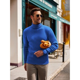 Men's Slim Fit Ribbed Turtleneck Sweater - Lightweight Knit Pullover for Fall/Winter, Casual Long Sleeve, Machine Washable, Solid Color, Comfortable Casual Attire, PLUS SIZE