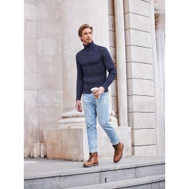 Men's Slim Fit Ribbed Turtleneck Sweater - Lightweight Knit Pullover for Fall/Winter, Casual Long Sleeve, Machine Washable, Solid Color, Comfortable Casual Attire, PLUS SIZE