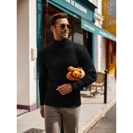 Men's Slim Fit Ribbed Turtleneck Sweater - Lightweight Knit Pullover for Fall/Winter, Casual Long Sleeve, Machine Washable, Solid Color, Comfortable Casual Attire, PLUS SIZE
