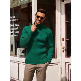 Men's Slim Fit Ribbed Turtleneck Sweater - Lightweight Knit Pullover for Fall/Winter, Casual Long Sleeve, Machine Washable, Solid Color, Comfortable Casual Attire, PLUS SIZE