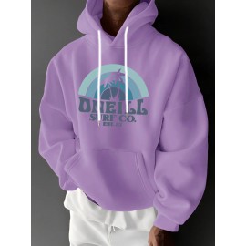 Men'S Oversized Fleece-Lined Hooded Sweatshirt with Surf & Beach Graphic Print - 100% Micro-Elastic Knit, Kangaroo Pocket, Surfing Surf Co. Design, Surfing-Themed Casual Pullover for Surfing, Beachwear & Everyday Comfort (Large Size) - Ideal Gift fo