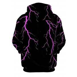 Men's Neon Pink Lightning Bolt Hoodie - Stretch Knit Pullover Sweatshirt with Adjustable Hood, Bold White Lightning Print, Machine Washable Winter Warm Coat for Gym, Streetwear & Casual Outfits - Durable Neon Glow Jacket, PLUS SIZE, Big And Tall Men Clothing, Winter Clothes For Women Plus Size, Oversized Hoodie Men, Winter Hoodies For Men, Botas De Invierno, Plus Size Pants For Men, Long Sleeve Plus Size, Chunky Sweaters, Plus Size Sweat Suit, Thick Hoodies For Women,
