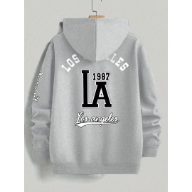 Men's Casual Hooded Sweater with Logo & 1985 Print - Oversized Brown Hoodie, Loose Fit Long Sleeve Pullover, Vintage Lettering, Machine Washable for Spring/Fall Layering (No Transparency), PLUS SIZE