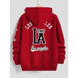 Men's Casual Hooded Sweater with Logo & 1985 Print - Oversized Brown Hoodie, Loose Fit Long Sleeve Pullover, Vintage Lettering, Machine Washable for Spring/Fall Layering (No Transparency), PLUS SIZE