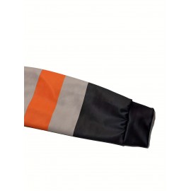 Men's Neon Green/Orange/Gray Full-Zip Hooded Jacket - Heavy-Duty Zipper Closure, Loose-Fit Casual Coat for Gym, Hiking & Urban Streetwear - Machine Washable Spring/Fall Outerwear with Hood (Neck Collar) - -First Color Block Design, PLUS SIZE