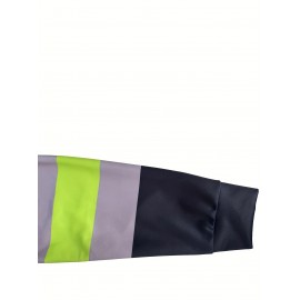 Men's Neon Green/Orange/Gray Full-Zip Hooded Jacket - Heavy-Duty Zipper Closure, Loose-Fit Casual Coat for Gym, Hiking & Urban Streetwear - Machine Washable Spring/Fall Outerwear with Hood (Neck Collar) - -First Color Block Design, PLUS SIZE