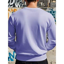 Men's Christmas Tree Print Sweatshirt - Long Sleeve Crew Neck Casual Pullover with Merry Christmas Lettering & Snowflake Design, Purple Red/Green Holiday Sweater for Spring/Autumn, Festive Winter Party Outfit, PLUS SIZE