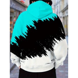 Men'S Casual Hooded Sweatshirt- 3D Color Block Print, Red Black White Abstract Design, Long Sleeve Regular Fit, Knitted Fabric, Front Pocket and Digital Heat Transfer Printing, Suitable for All Seasons Comfortable, Sweatshirt Hoodie, Comfortable Pu, PLUS SIZE