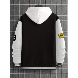 Men's Large Size Baseball Jacket A-69 Letter Print (A for Alpha, 69 for Number 6 & 9) - Plus Size Outerwear with Snap Closure & Pockets, Machine-Washable Polyester Spring/Fall Winter Casual Wear - Christmas Gift for Big & Tall Men, PLUS SIZE