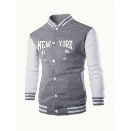 Men's Large Size Vintage New York Lettering & Numbered Baseball Jacket - Two-Tone Button College Style Snapback Coat, Retro Streetwear Outerwear with Pockets (Machine Washable, Spring/Fall Casual Wear) - Christmas Gift for NY Fans, PLUS SIZE