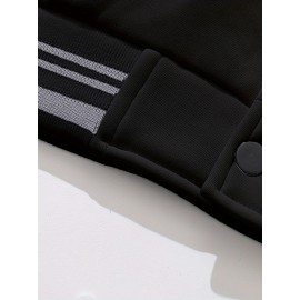 Men'S Large Size Casual Baseball Jacket with Letter Print & Team Spirit Design - Warm Outerwear, Snap Closure & Functional Pockets, Spring/Fall Outdoor Sports Apparel, Christmas Gift for Men (No Hat Included) - Trendy Casual Style for Casual Attire