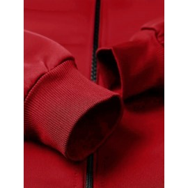 Plus Size NO DAYS OFF College Style Comfy Stand Collar Jacket - Slightly Stretch Stylish Zip Up For Autumn & Winter