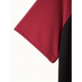 7pcs Men'S Plus Size T-Shirts - Casual Crew Neck, Short Sleeve, Color Block Design, Polyester, Summer Sporty Tops with 