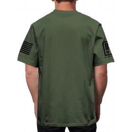 Men's Patriotic 3D Skull Print T-Shirt, Oversized Royal Blue Casual Summer Top with American Flag Design, Crew Neck Short Sleeve- Ideal Valentine's Day Gift for Boyfriend, Skull American Flag Clothing, Large Size, PLUS SIZE