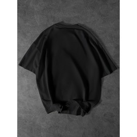 [Plus Size Crew Neck Tee] Men's Plus Size Crew Neck T-Shirts | Casual Polyester Knit Fabric with Slogan Print | Medium Stretch | Regular Fit | All-Season Adult Tops with Alphabet Pattern