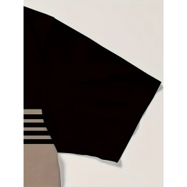 3pcs Men'S Casual Crew Neck Short Sleeve T-Shirts - Light Gray with White Horizontal Stripes, Regular Fit, Slight Stretch Fabric, Stylish Black Watch Accessories, Casual Attire|Striped Tee|Stretchy Fabric, PLUS SIZE