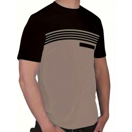 3pcs Men'S Casual Crew Neck Short Sleeve T-Shirts - Light Gray with White Horizontal Stripes, Regular Fit, Slight Stretch Fabric, Stylish Black Watch Accessories, Casual Attire|Striped Tee|Stretchy Fabric, PLUS SIZE