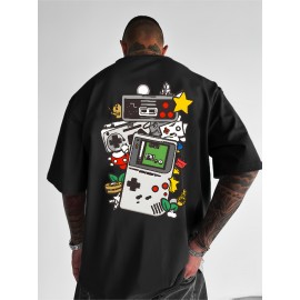 Men's Retro Gaming T-Shirt - 80s/90s Nostalgia Video Game Controllers & Mario//Donkey Print - Lightweight Breathable Short Sleeve Tee for Casual Summer Wear, Gaming Events & Parties (Retro Gamer Outfit), PLUS SIZE