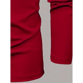 [Soft Plus Size T-Shirts] 4pcs Men's Plus Size Long Sleeve T-Shirt Set - Soft & Comfortable, 95% Polyester 5% Spandex, Solid Color, Round Neck, Casual Style, Perfect for Fall, Daily Wear