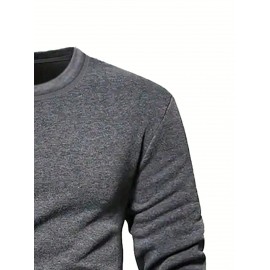 [Soft Plus Size T-Shirts] 4pcs Men's Plus Size Long Sleeve T-Shirt Set - Soft & Comfortable, 95% Polyester 5% Spandex, Solid Color, Round Neck, Casual Style, Perfect for Fall, Daily Wear