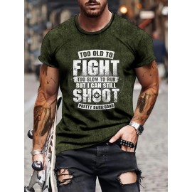 Men's Bold Graphic T-Shirt - Funny Shooting Sports Saying Back Print - Dark Olive Green Crew Neck Tee - Stretch Fabric Casual Shirt for Everyday & Weekend Outfits - Machine Washable Adult Sizes, Relaxed Style, Statement Design, Comfortable Fit, Short Sleeve Top, Humor Lovers, PLUS SIZE