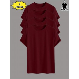 4pcs Men'S Plus Size Casual T-Shirts - Soft Polyester-Spandex Blend, Breathable & Comfortable, Solid Color Short Sleeve Round Neck Tees for Casual Attire, Back-to-School Essentials, 95% Polyester 5% Spandex, Regular Fit, Versatile Clothing, Minimalist Design, Stretchy Fabric, Everyday Essentials, Simple Style, Durable Construction, Basic Tee, College Students, PLUS SIZE, Soft Tee, Casual Shirt, Minimalist Clothing, Durable Fiber, Sporty Tee, Oversized Tee, Active Lifestyle, Versatile