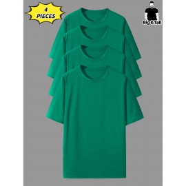 4pcs Men'S Plus Size Casual T-Shirts - Soft Polyester-Spandex Blend, Breathable & Comfortable, Solid Color Short Sleeve Round Neck Tees for Casual Attire, Back-to-School Essentials, 95% Polyester 5% Spandex, Regular Fit, Versatile Clothing, Minimalist Design, Stretchy Fabric, Everyday Essentials, Simple Style, Durable Construction, Basic Tee, College Students, PLUS SIZE, Soft Tee, Casual Shirt, Minimalist Clothing, Durable Fiber, Sporty Tee, Oversized Tee, Active Lifestyle, Versatile