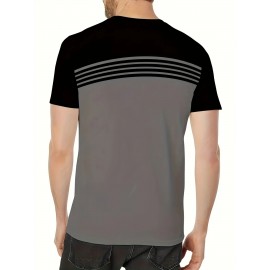 3pcs Men'S Casual Crew Neck Short Sleeve T-Shirts- Light Gray with White Horizontal Stripes, Regular Fit, Slight Stretch Fabric, Stylish Black Watch Accessories, Casual Attire|Striped Tee|Stretchy Fabric, Everyday Outfit, Versatile Clothing, Minimalist Design, Modern Casual, Durable Construction, Breathable Fabric, Basic Tee, Striped Shirt, Plus Size, Men T Shirt High Quality, Men Plus Size Clothing, Big And Tall Men Clothing, Men Big And Tall Clothing, Big And Tall Graphic Tee, Plus