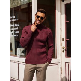 Plus Size Men'S Slim Fit Turtleneck Sweater Casual Warm Pullover Sweater Ribbed Sweater, Basic Style Top, Perfect for Fall/Winter Daily And Outdoor Wear