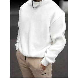 Men's Plus Size Geometric Pattern Crew Neck Sweater - Soft Stretch Pullover, All-Season Casual & Smart-Casual Long Sleeve Sweater, Regular Fit Machine Washable Top for Men, Versatile Streetwear & Formal Attire, PLUS SIZE